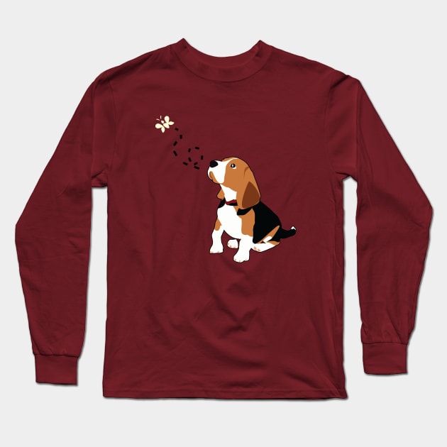 Daydreaming Beagle Puppy Long Sleeve T-Shirt by Dearly Mu